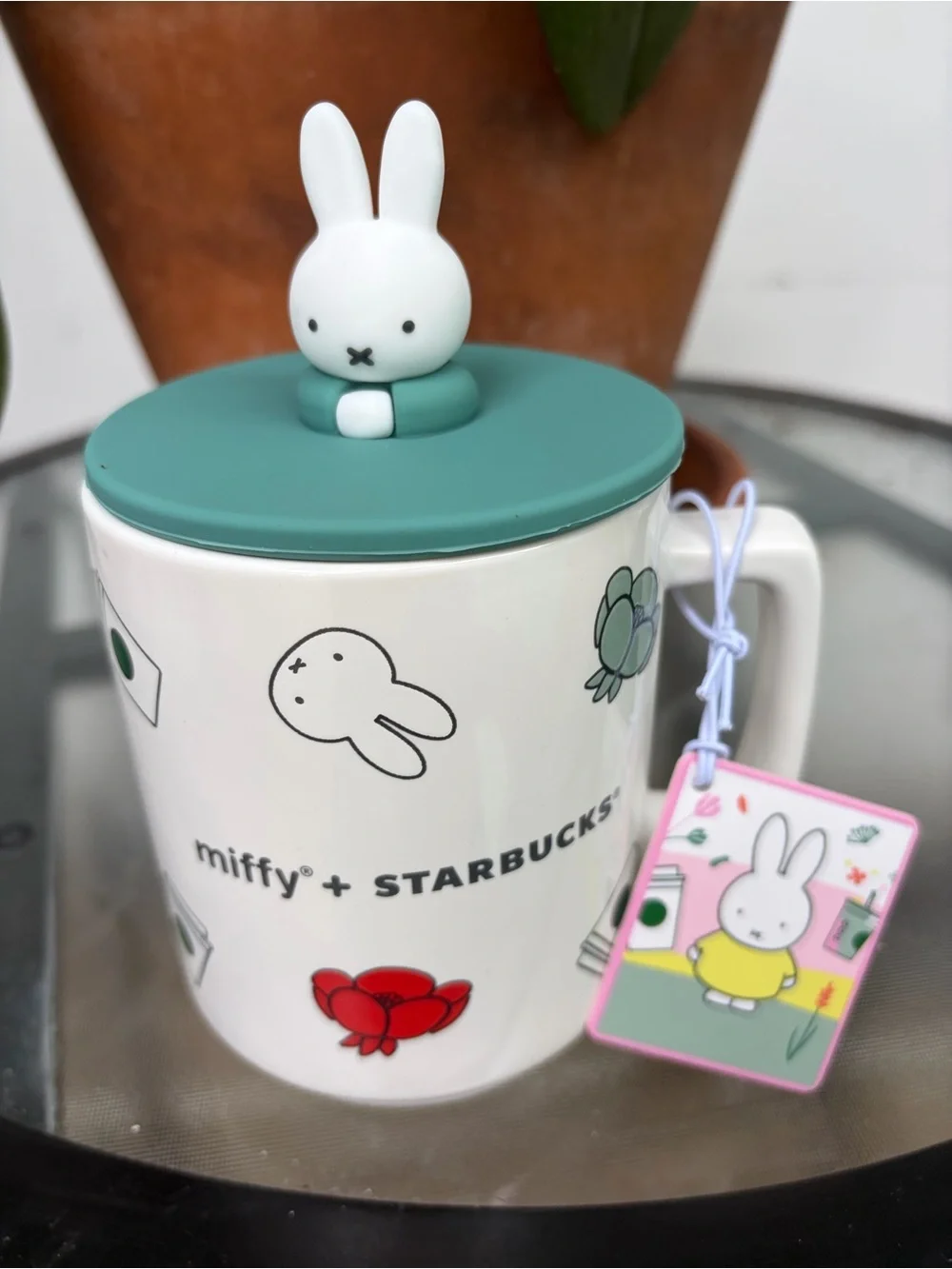 Starbucks x Miffy Ceramic Mug with Teal Lid and White Bunny Knob